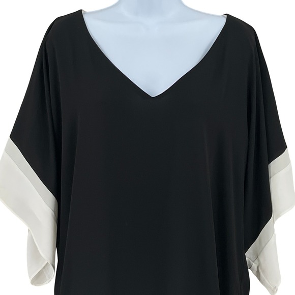 WHBM Black White Colorblock Kimono Sleeve Layered Blouse Sz M Travel Cruise NEW - Picture 4 of 10
